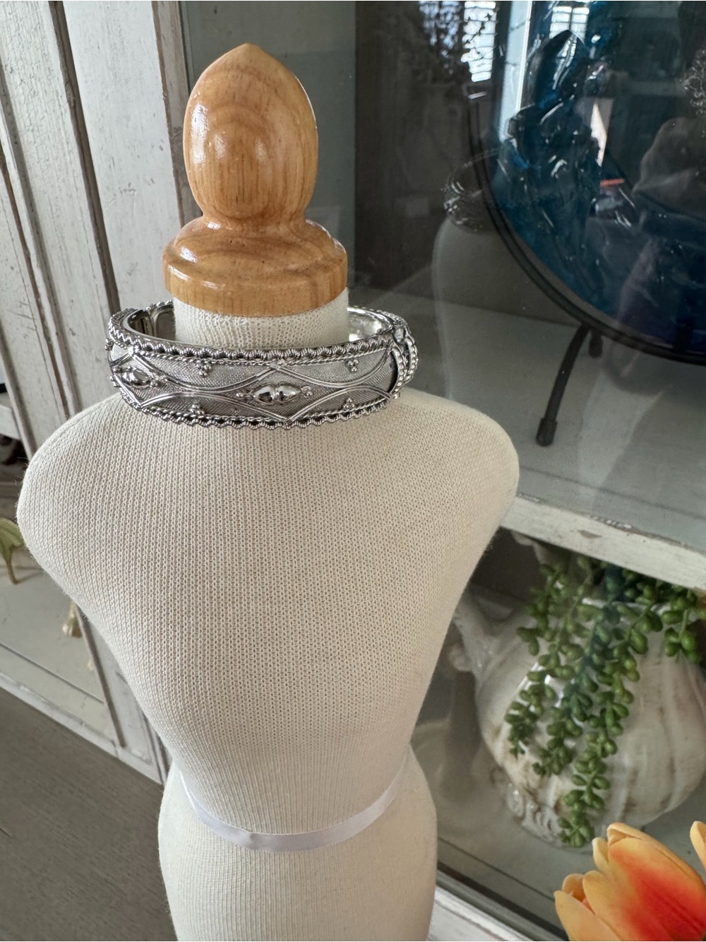 Silver Ornate Bangle Bracelet - Women's Jewelry